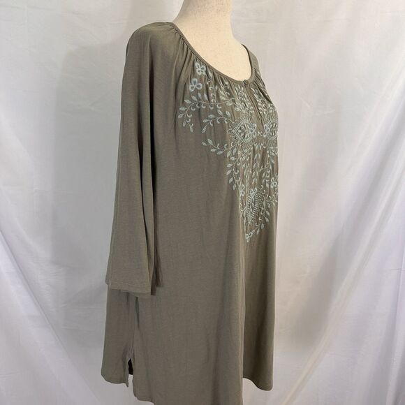 NWT J. Jill Womens 2X Plus Tunic Top Embroidered Olive Blue Boho Hippie - Picture 4 of 9